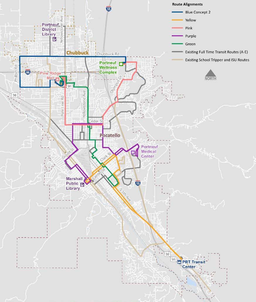 Proposed Full Time Routes Concept 2: Cost-Neutral All full-time routes run bi-directional service Buses arrive once every 60 minutes at each stop All full-time routes run for 12 hours on weekdays