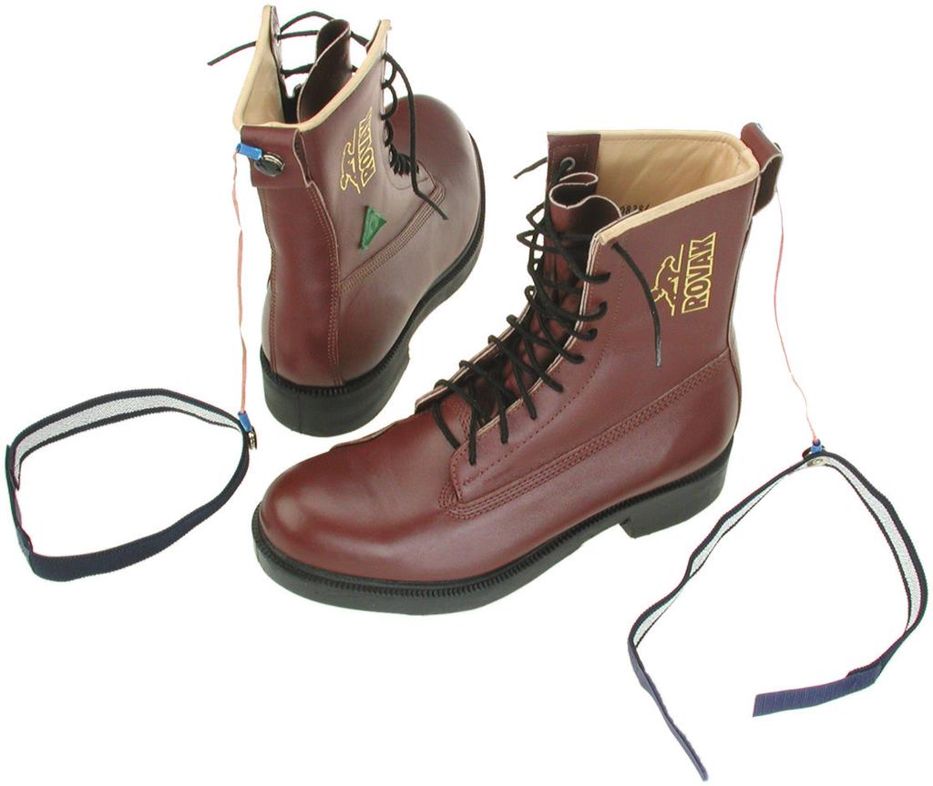 Lineman's Accessories 2550 Conductive Boots 8 leather conductive boot Offers linemen both comfort and protection Meets all ANSI Specifications for conductive footwear Has a leg harness with a black