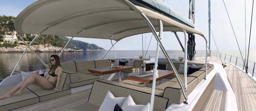DECK DUAL-PURPOSE SPACES FOR BOTH SAILING AND RELAXING The deck itself combines the considerable superyacht experience of both Nautor s Swan and Germán Frers, providing dual-purpose spaces for both