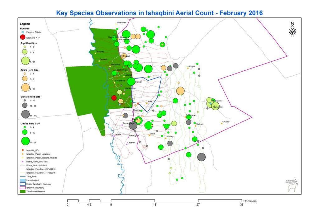 species observed in the wider conservancy during aerial survey in Feb