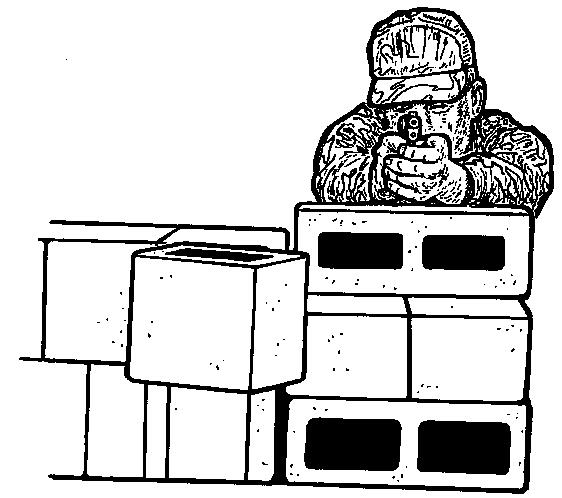 AFMAN36-2227V2 1 February 1996 43 Figure 2.6. Over Barricade Position. Over Barricade Position. Barricades are often used as a rest as well as cover and concealment for the shooter.