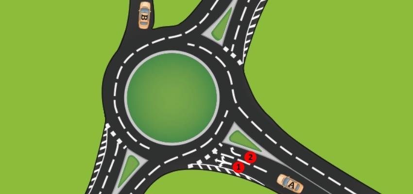 Correct Answer: Option 1 Lane 1 RAA Comment: In this scenario, Lane 2 would be incorrect as it only turns right at the roundabout, whereas Lane 1 can turn left, straight and right.