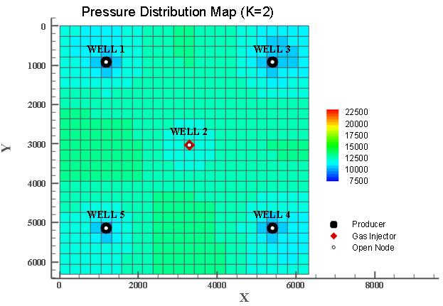 Figure 37-Non-uniform pressure distribution in grid block 1 of layer 1with k=30 md at optimum t D and for optimum well spacing