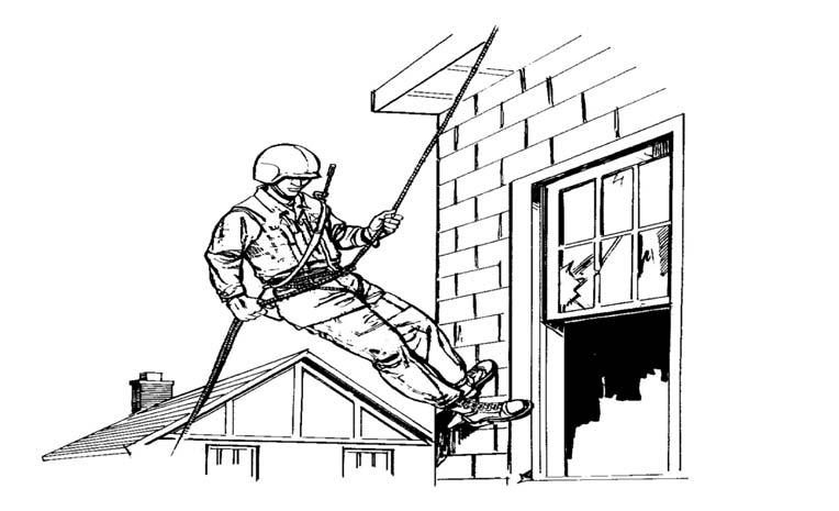 3-12. RAPPELLING Rappelling is an entry technique that soldiers can use to descend from the rooftop of a tall building into a window (Figure 3-17), or through a hole in the floor, in order to descend