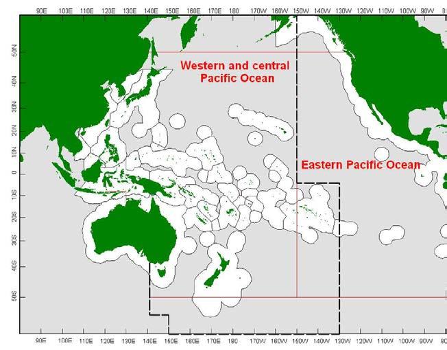 Figure 1: The western and central Pacific Ocean (WCPO), the eastern Pacific