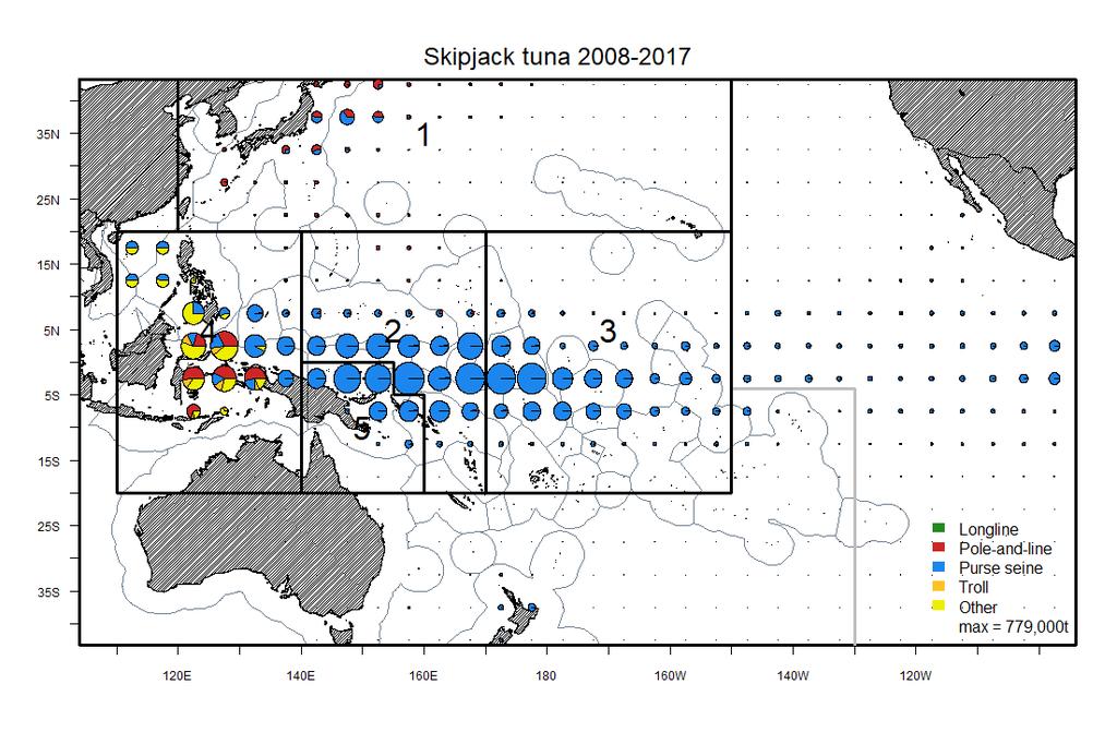 (average for last five years; bottom) of skipjack tuna