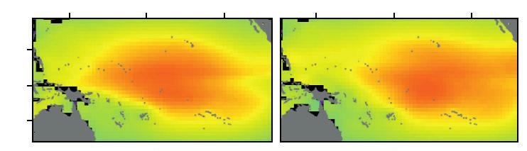13 Projected distributions (density) for skipjack tuna larvae recruits from the SEAPODYM