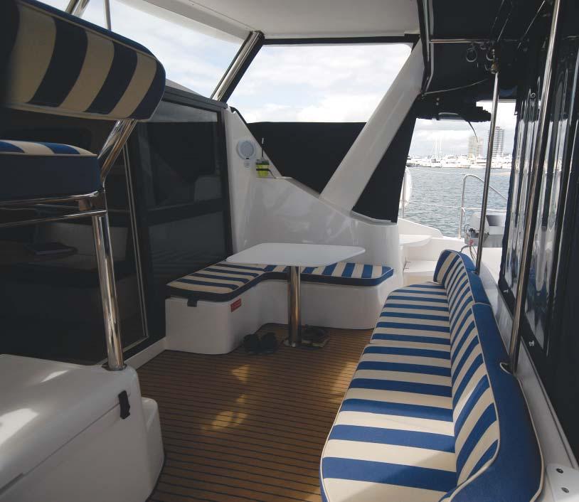 Large Cockpit area with ability to fully enclose. stable at rest. With the big beam the boat offers the width of two boats, which is taken advantage of in the main cabin and accommodation plan.