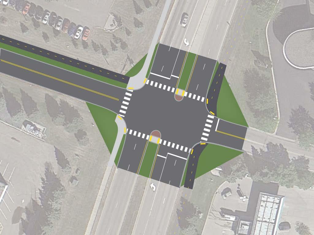 Description of Potential Improvements Reduce turning radii and install curb ramps at all corners; Install high visibility crosswalks at all crossing points; Extend medians and add bull-nose refuge