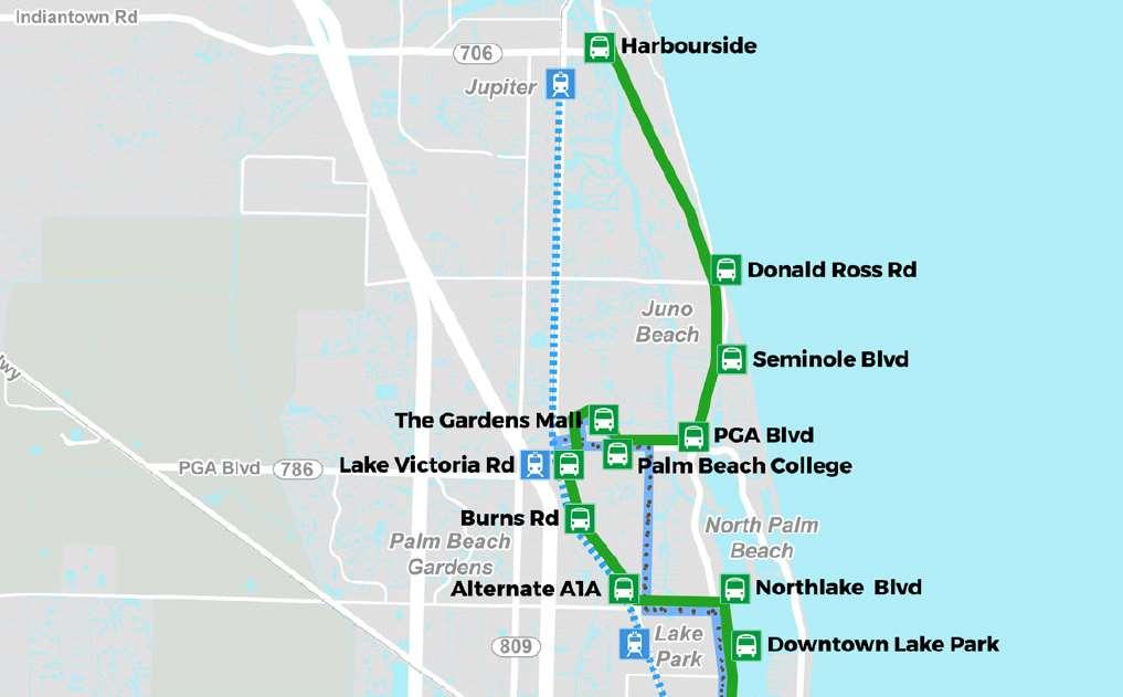 Transit Recommendations PTX Green Phase 3 (Boynton Beach to Boca Raton) Existing Route 1 increased to 30-min Frequency Northern extension of PTX Yellow 9 additional miles