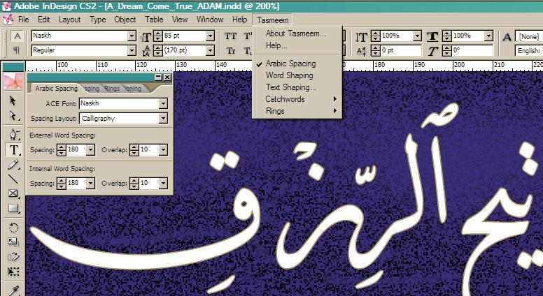 1 M a i n Ta s m e e m F u n c t i o n s 1 Tasmeem is a separate item on the top menu bar of Adobe InDesign Middle Eastern version.