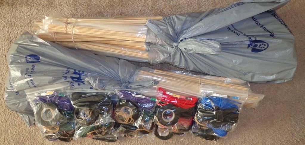 The image below shows prepared kits for 18 sets of bundled canes (36 total bundles).