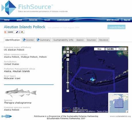 FishSource ID page Example: Aleutian islands pollock MSC Certified; Most seen as