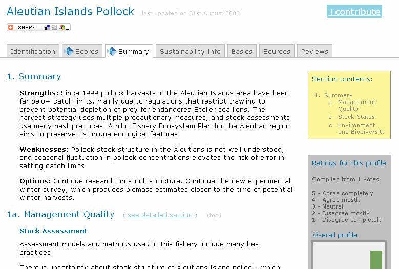 FishSource summary page Example: Aleutian islands pollock 27 FishSource scores 0-10 (10 = best