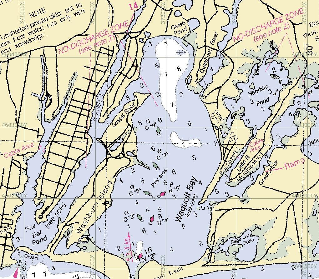 factor in choosing this area was based on logistics and opportunity for involvement with the local research community. Figure 1 Waquoit Bay Survey Area (Image taken from NOAA nautical chart 13229-4).