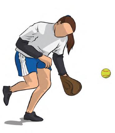 Field the ball using glove hand and securing it with off hand. Use gloves for final set.