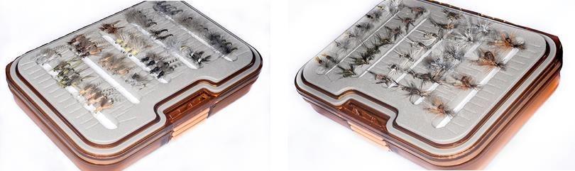 Emerger-cy : 8 dozen hatching and emerging patterns arranged in the small Umpqua Pro Guide Series Box.