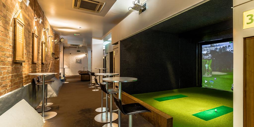 The 6,500 square feet of the spiritual home of Urban Golf houses 6 aboutgolf simulators and can entertain up to 120 guests among several Chesterfield laden lounge areas, the areas around our