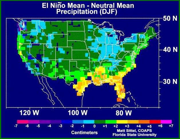 During an El Niño, there is a tendency for higher than normal temperatures in western Canada and the upper plains of the United States.