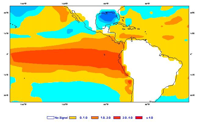 Module 3, Investigation 1: Briefing 2 The ENSO game: Predicting and managing for El Niño and La Niña Degrees above average Figure 11: Average sea surface temperature anomalies