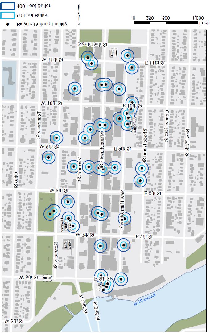 Locations of Bicycle Parking in Downtown