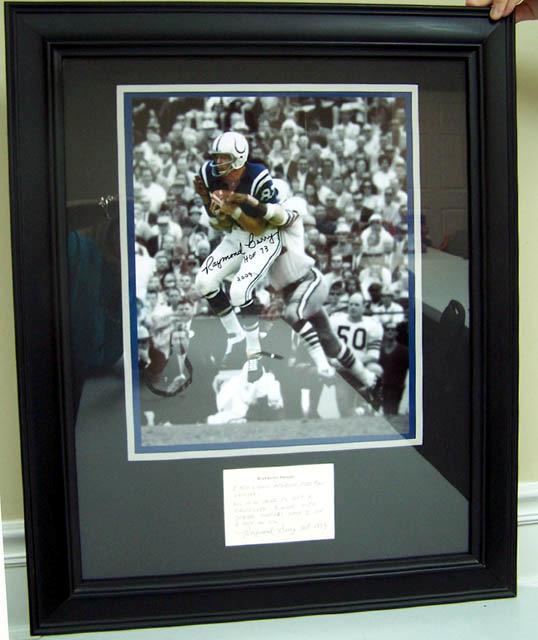 Item #BP10-03 Raymond Berry This 16x20 photo is signed by Baltimore Colts wide receiver Raymond Berry. It is matted and framed with a piece of personal stationery from Mr.
