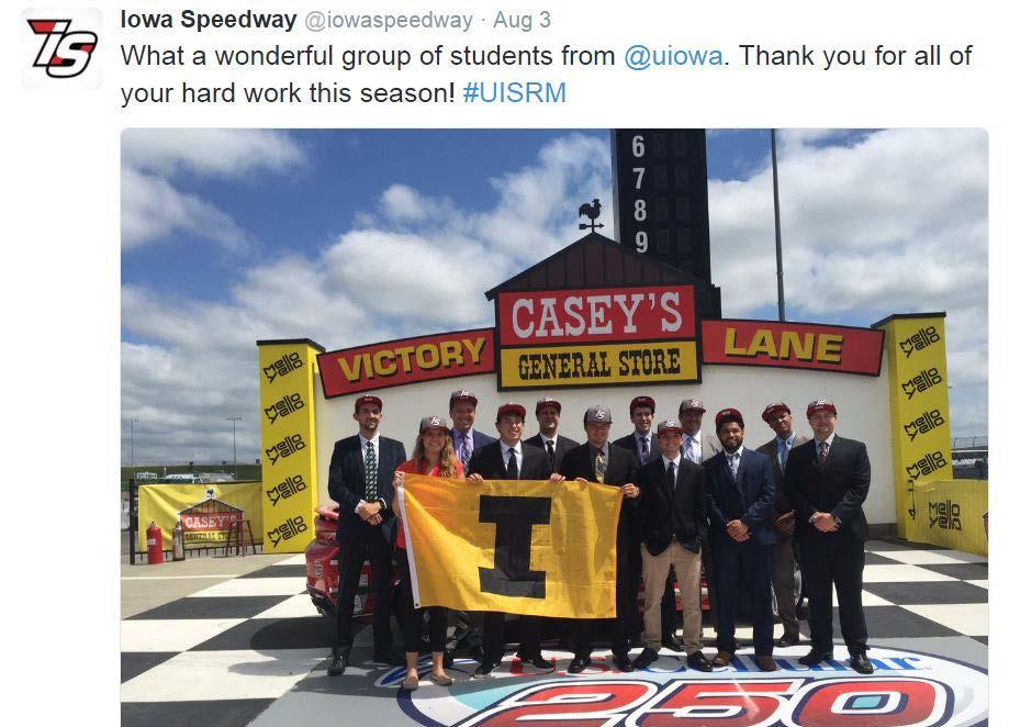 On the 3 rd, students will present final research project findings to Iowa Speedway executives (many student recommendations have been implemented in future years!!!).