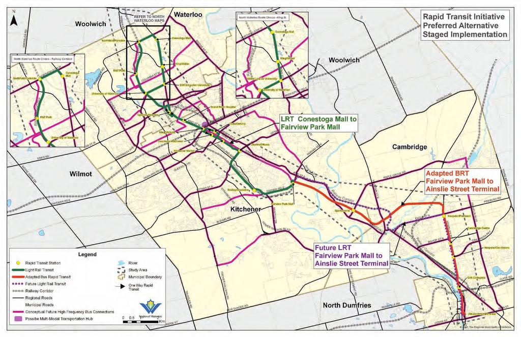 Next Steps GRT Redesign A preliminary concept has been completed for a redesign of the current Grand River Transit (GRT) network to integrate it with the Rapid Transit system High demand transit