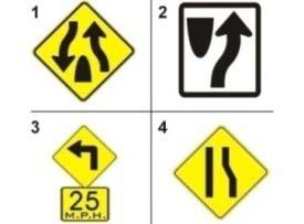 A HIGHWAY WITH TWO-WAY TRAFFIC IS MARKED BY WHICH OF THESE SIGNS? A. 1 B. 2 C. 3 D. 4 56.