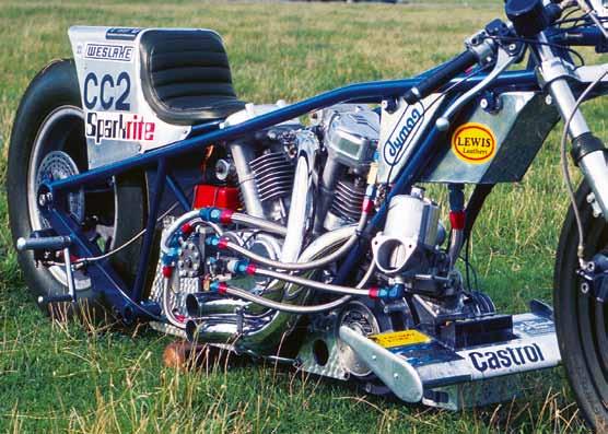 Drag Bike Racing in Britain from the mid '60s to the mid '80s The neat 1000 Weslake vee-twin power plant of Mick Butler was one of the quickest British engines of the era, producing low 8-second