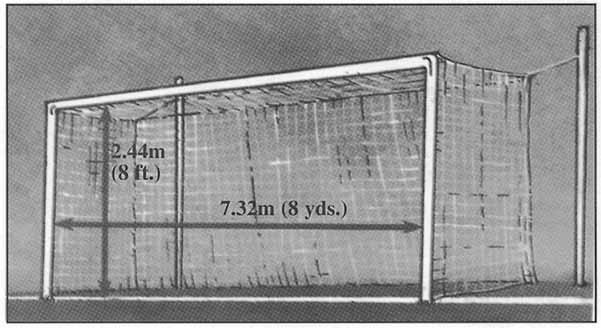 GOALS Goals consist of two upright posts equidistant from the corner flag posts and joined at the top by a horizontal crossbar. The distance between the posts is 7.