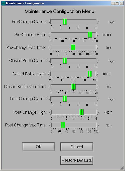 Closed Bottle Vac Time Allows user to set vacuum time for the purge cycles following a XeF2 bottle change.