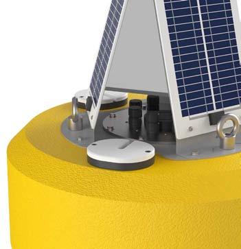 The solar tower can be quickly detached and installed either before or after deployment Optional batteries are secured in a sealed data well with adequate space for data