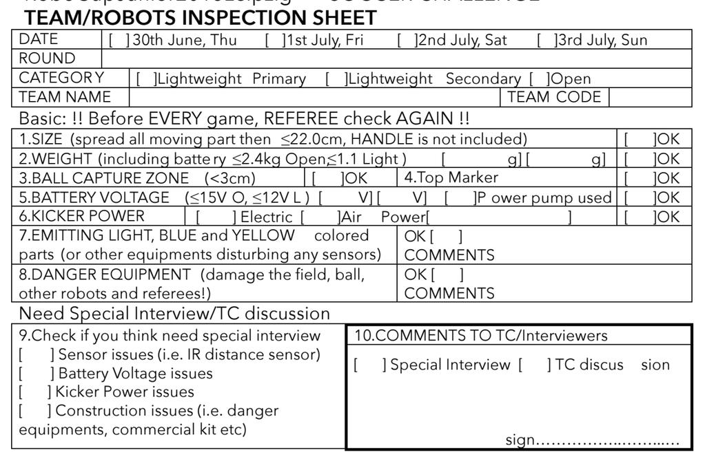 D Inspections sheet example E Landmarks Template The following four pages contain a template for the landmarks that are to be put on the walls of the field.