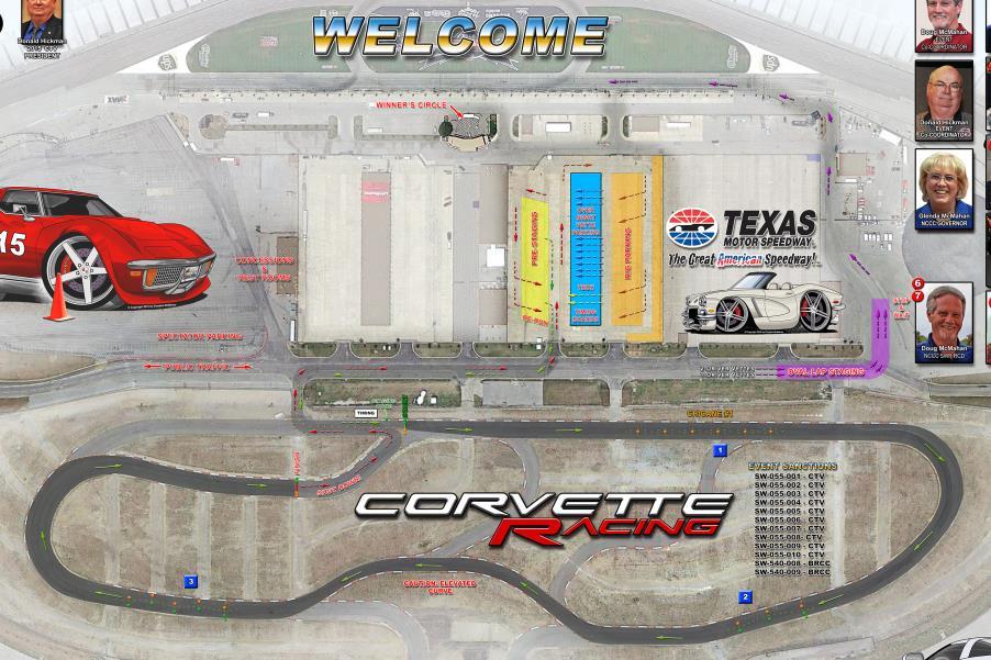 The laps start at 7:30 AM - the left staging lane is for 2-driver Vettes; the right lane 1-driver Vettes.