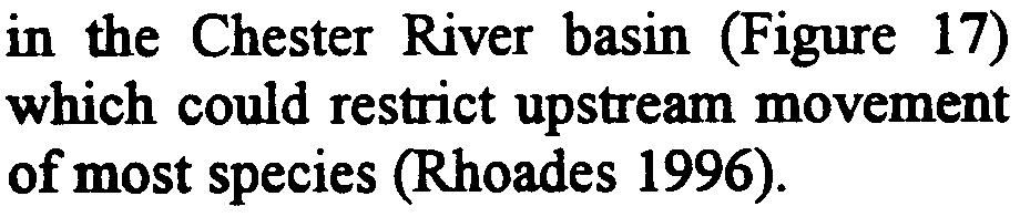 in the Chester River basin (Figure 17) which could restrict upstream movement of most species (Rhoades 1996).