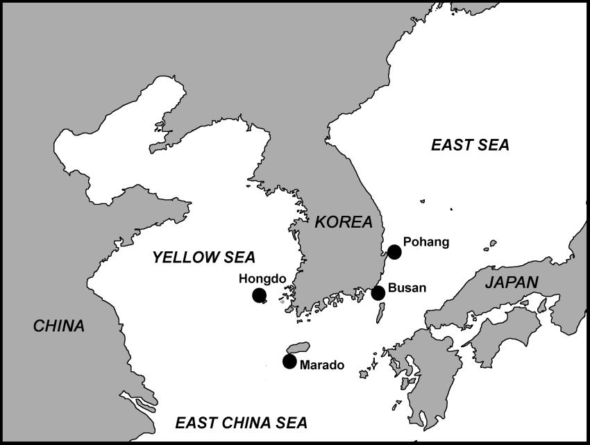 Fig. 1. Location map of wave measurement stations around Korean Peninsula.