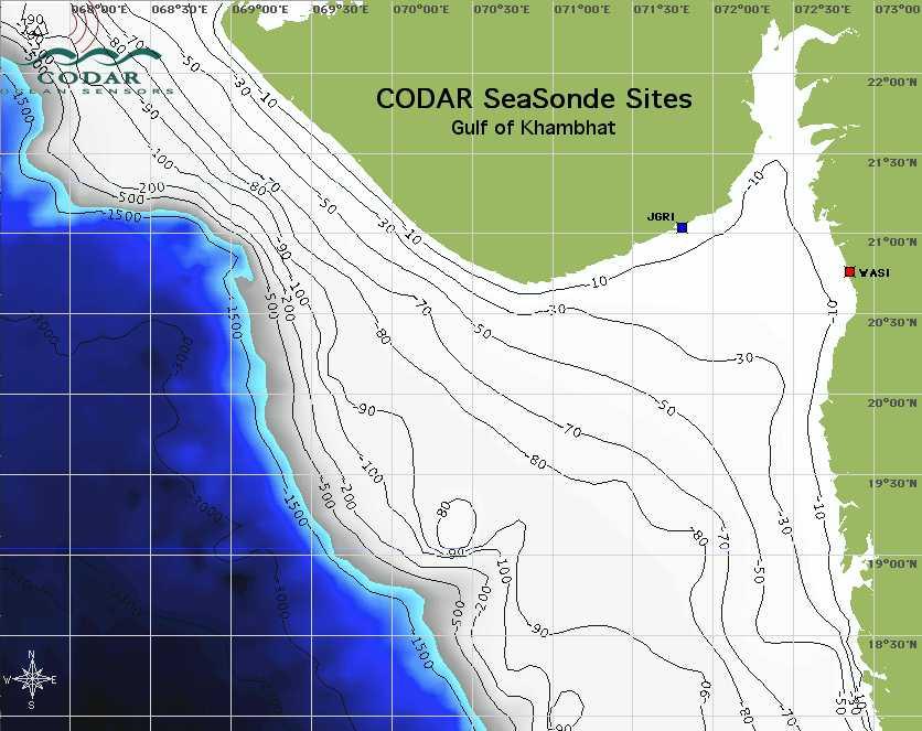 Application to Real Bathymetry: Gulf of Khambhat Two SeaSonde Sites: Jegri &
