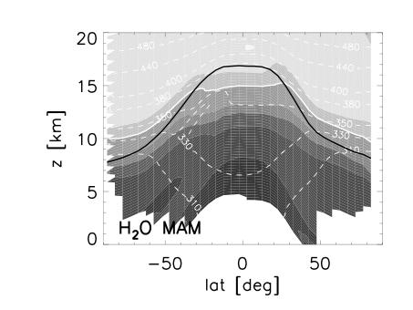 Zonal mean cross sections of ACE-FTS tracers in tropopause coordinates indicate the existence of the ExTL on a global scale. CO MAM Hegglin et al.