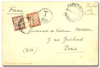 235 1932-34, three paquebot cov ers to Eng land, 1932 out bound cover with manu script in di ca tion of or i gin, franked by Great Brit ain 1d King George V, which is tied by bold Lon don FS /