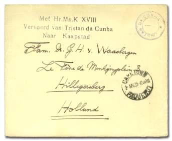 240 1935, Dutch Sub ma rine K XVIII Mail. Reg is tered en ve lope show ing im age of the sub ma rine on the backflap, ad dressed to Am ster dam, bear ing a very fine strike of Met Hr. Ms.