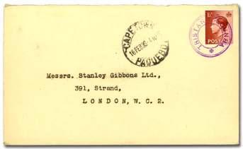 242 1937, cover to Shang hai, show ing type V ca chet in blue, Cape Town/ Paquebot Mar.
