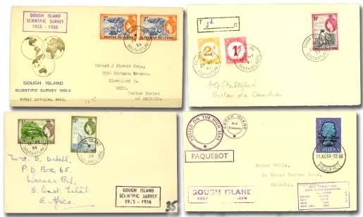 270 1949, cover to Twinckenham, Eng land, with Great Brit ain ½d cut square from wrap per tied by type IX ca chet in vi o let, Great Brit ain ½d post age due af fixed on ar rival, and tied by Oct.