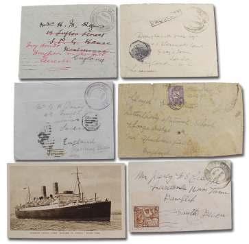 S. Suveric; cover to Lon - don with Paquebot and T/2d handstamps; cover to Eng land with T & octogonal T/20c due handstamps ap plied in Port Eliz a beth (South Af rica); por tion of par cel wrap ping