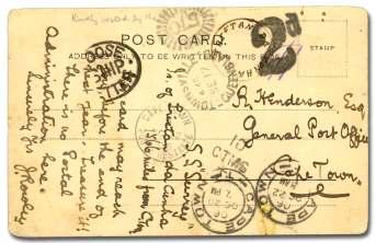 207 1901, in com ing cover from Norwich CT to Tristan d Acunha, franked by a 5 US Bu reau print, tied by Norwich FEB 21 1901 Conn Flag ma chine can cel, ad dressed to Mr.