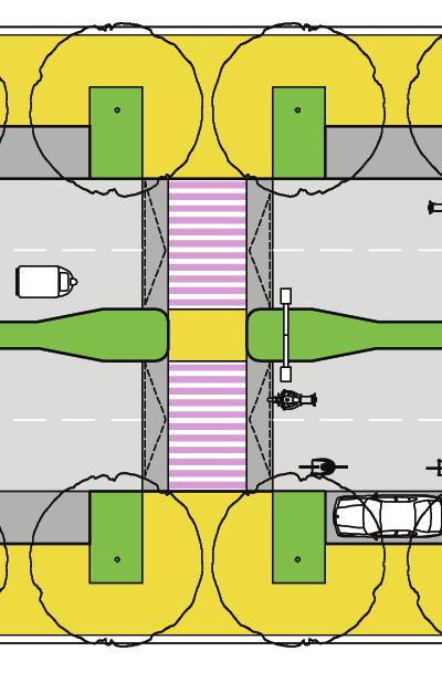 Pedestrian refuges: Mid-block Refuge islands in a mid-block crossing are essential when pedestrians need to cross more than two lanes.