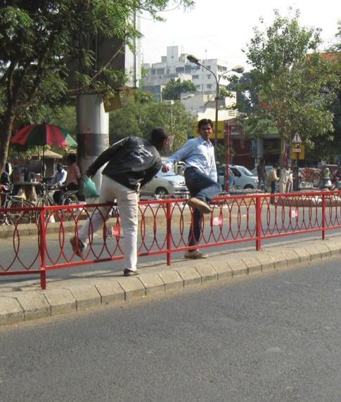 Railings should be avoided on footpaths and medians as they