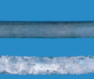 GEOBRUGG ULTRACOATING surpasses even SUPERCOATING threefold: The cross sections illustrated below show a comparison of wires treated with GEOBRUGG SUPERCOATING and hot-dip galvanization.