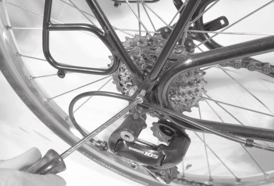 Accessories: Rear Rack 4. Mount Legs To Frame Thread the bolts into the eyelets on the drop outs on each side of the bike.