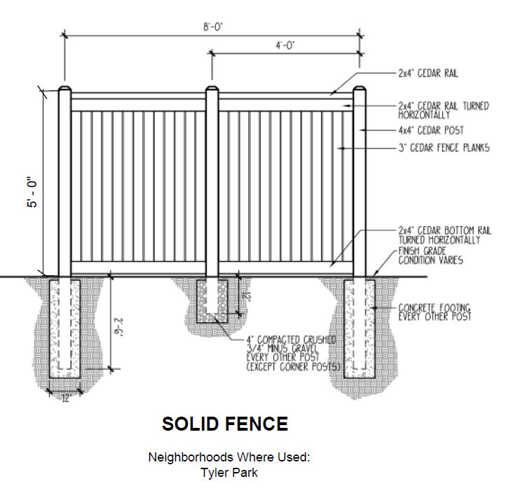 And Upland Park ADD solid fence with 4 square posts (see attached mock up sample) Add solid